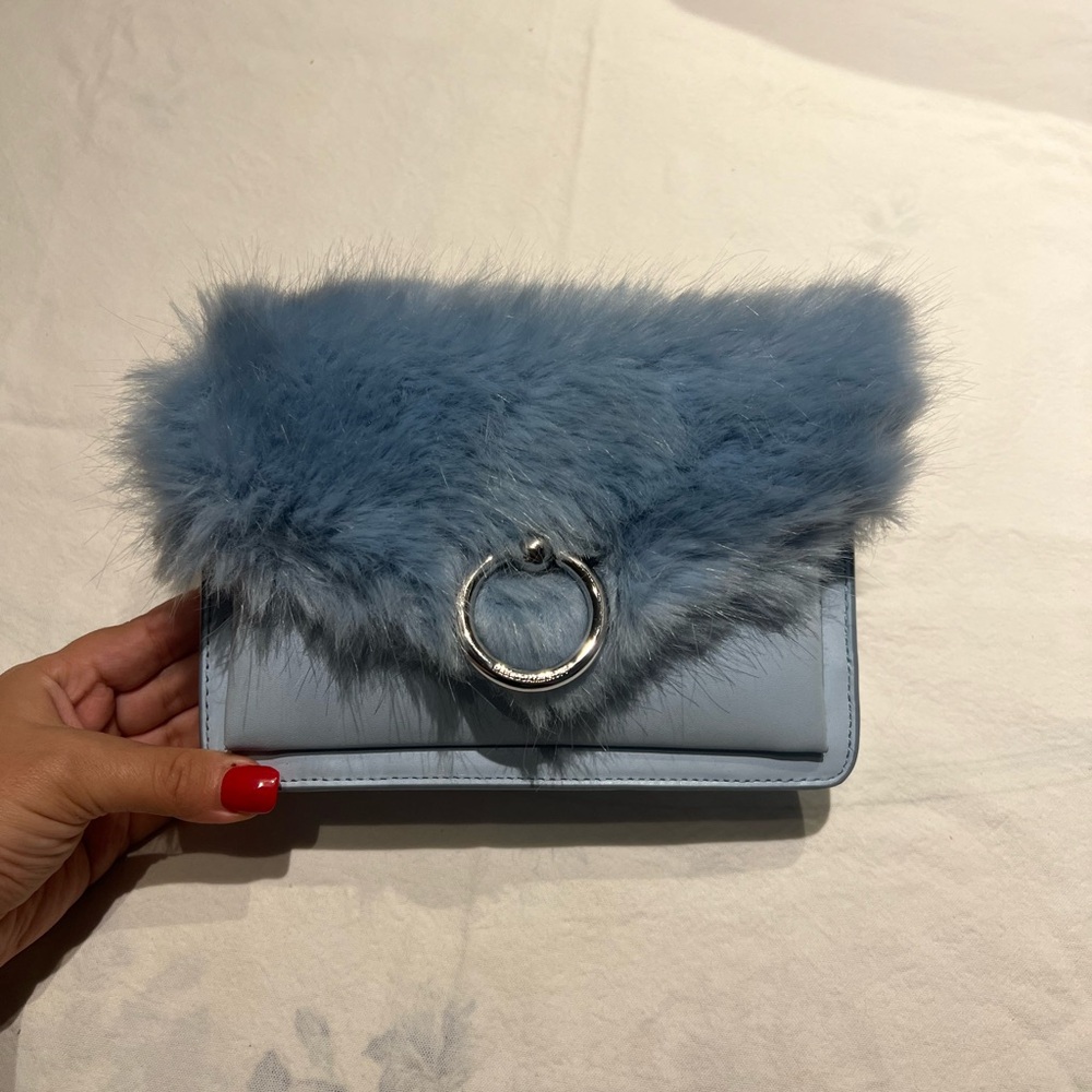 Rebecca Minkoff Blue Fur-Trimmed Handbag
